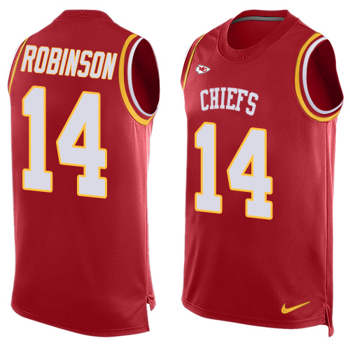 Men's Nike Kansas City Chiefs #14 Demarcus Robinson Limited Red Player Name & Number Tank Top NFL Jersey