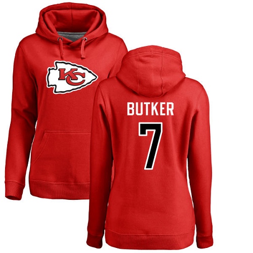 NFL Women's Nike Kansas City Chiefs #7 Harrison Butker Red Name & Number Logo Pullover Hoodie