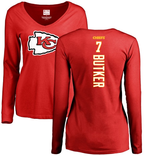 NFL Women's Nike Kansas City Chiefs #7 Harrison Butker Red Backer Slim Fit Long Sleeve T-Shirt