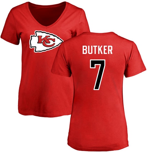 NFL Women's Nike Kansas City Chiefs #7 Harrison Butker Red Name & Number Logo Slim Fit T-Shirt