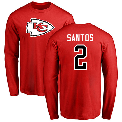 NFL Nike Kansas City Chiefs #2 Cairo Santos Red Name & Number Logo Long Sleeve T-Shirt