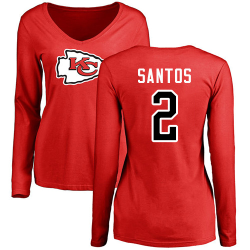 NFL Women's Nike Kansas City Chiefs #2 Cairo Santos Red Name & Number Logo Slim Fit Long Sleeve T-Shirt