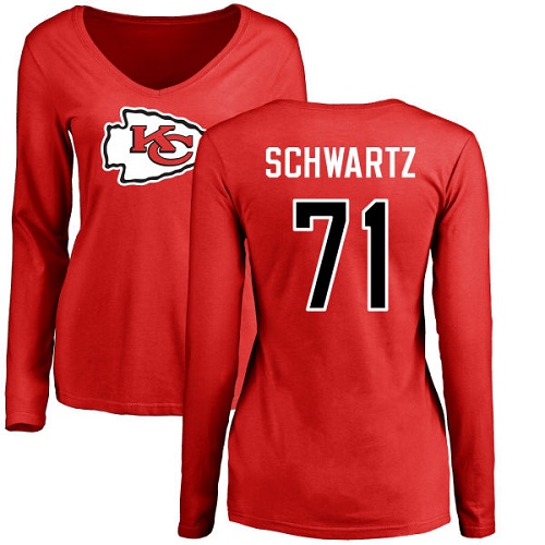 NFL Women's Nike Kansas City Chiefs #71 Mitchell Schwartz Red Name & Number Logo Slim Fit Long Sleeve T-Shirt