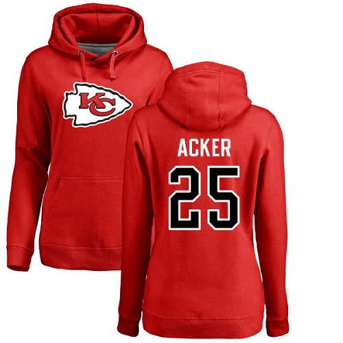NFL Women's Nike Kansas City Chiefs #25 Kenneth Acker Red Name & Number Logo Pullover Hoodie