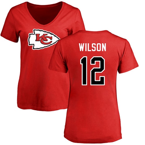 NFL Women's Nike Kansas City Chiefs #12 Albert Wilson Red Name & Number Logo Slim Fit T-Shirt