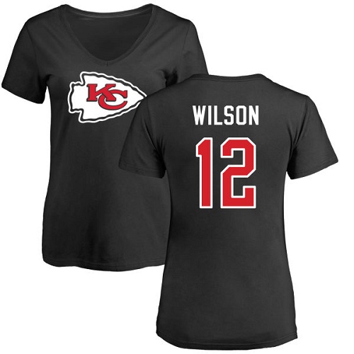 NFL Women's Nike Kansas City Chiefs #12 Albert Wilson Black Name & Number Logo Slim Fit T-Shirt
