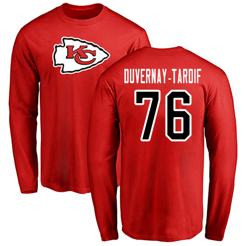 NFL Nike Kansas City Chiefs #76 Laurent Duvernay-Tardif Red Name & Number Logo Long Sleeve T-Shirt