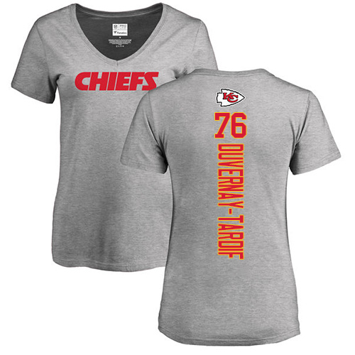 NFL Women's Nike Kansas City Chiefs #76 Laurent Duvernay-Tardif Ash Backer V-Neck T-Shirt