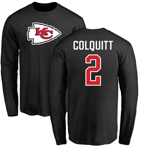 NFL Nike Kansas City Chiefs #2 Dustin Colquitt Black Name & Number Logo Long Sleeve T-Shirt
