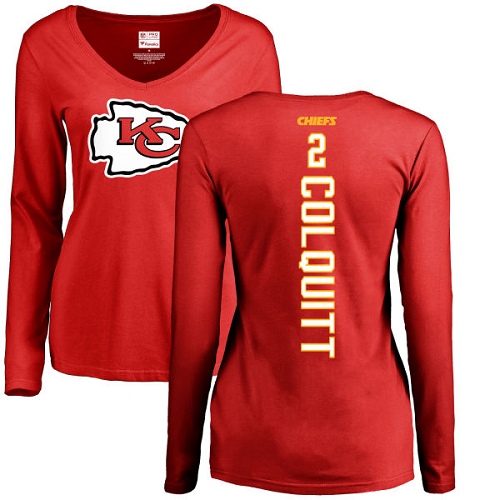 NFL Women's Nike Kansas City Chiefs #2 Dustin Colquitt Red Backer Slim Fit Long Sleeve T-Shirt