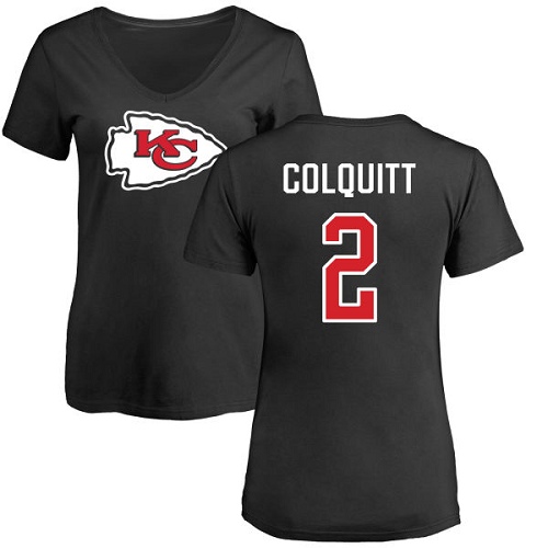 NFL Women's Nike Kansas City Chiefs #2 Dustin Colquitt Black Name & Number Logo Slim Fit T-Shirt