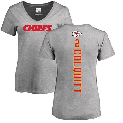 NFL Women's Nike Kansas City Chiefs #2 Dustin Colquitt Ash Backer V-Neck T-Shirt