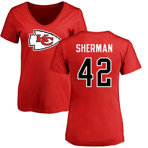 NFL Women's Nike Kansas City Chiefs #42 Anthony Sherman Red Name & Number Logo Slim Fit T-Shirt