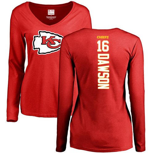 NFL Women's Nike Kansas City Chiefs #16 Len Dawson Red Backer Slim Fit Long Sleeve T-Shirt