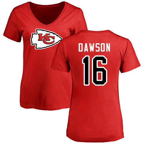 NFL Women's Nike Kansas City Chiefs #16 Len Dawson Red Name & Number Logo Slim Fit T-Shirt