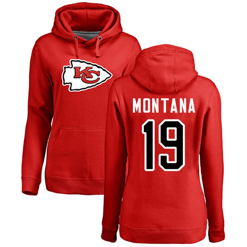 NFL Women's Nike Kansas City Chiefs #19 Joe Montana Red Name & Number Logo Pullover Hoodie