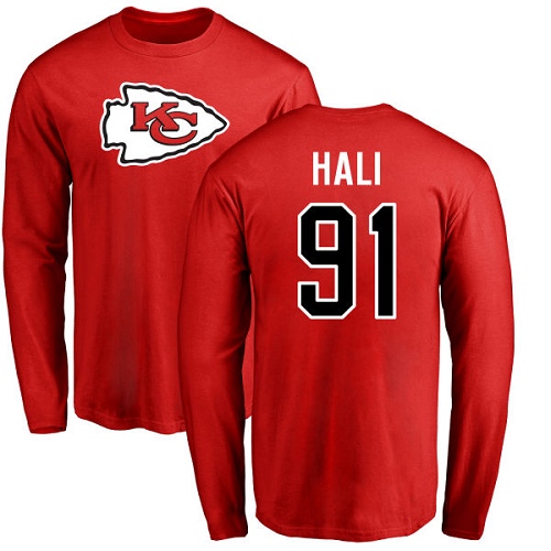 NFL Nike Kansas City Chiefs #91 Tamba Hali Red Name & Number Logo Long Sleeve T-Shirt