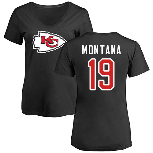 NFL Women's Nike Kansas City Chiefs #19 Joe Montana Black Name & Number Logo Slim Fit T-Shirt