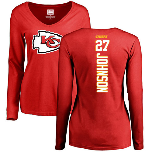 NFL Women's Nike Kansas City Chiefs #27 Larry Johnson Red Backer Slim Fit Long Sleeve T-Shirt