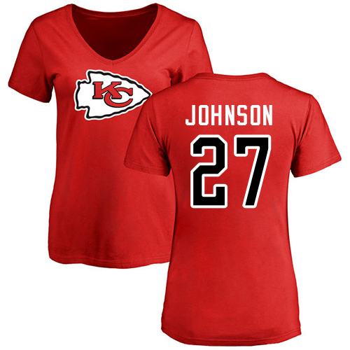 NFL Women's Nike Kansas City Chiefs #27 Larry Johnson Red Name & Number Logo Slim Fit T-Shirt