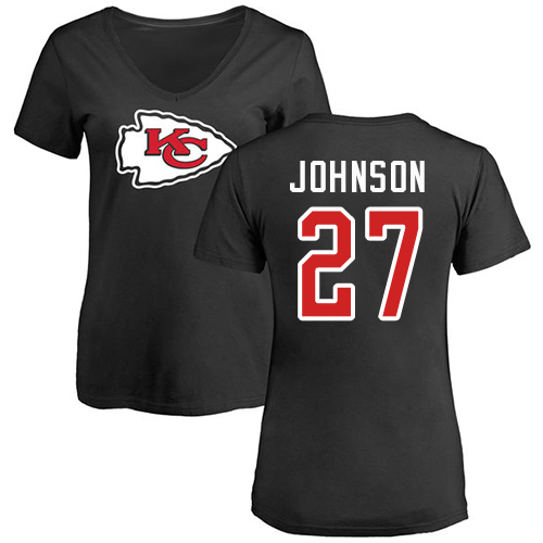 NFL Women's Nike Kansas City Chiefs #27 Larry Johnson Black Name & Number Logo Slim Fit T-Shirt