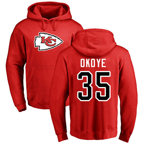 NFL Nike Kansas City Chiefs #35 Christian Okoye Red Name & Number Logo Pullover Hoodie