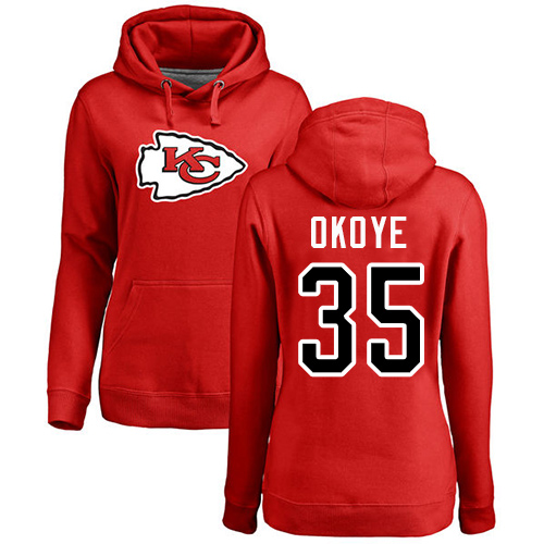 NFL Women's Nike Kansas City Chiefs #35 Christian Okoye Red Name & Number Logo Pullover Hoodie