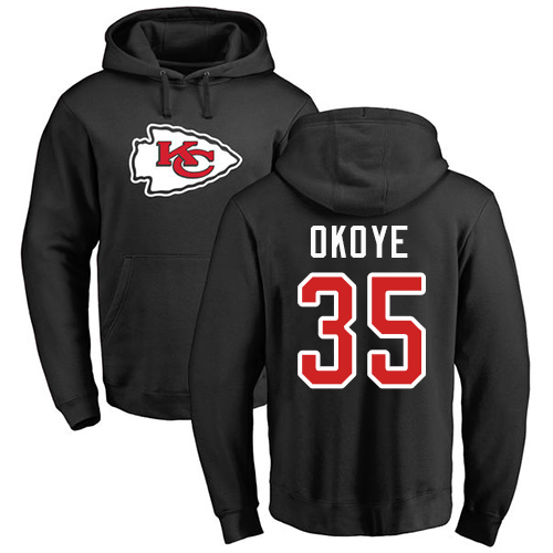 NFL Nike Kansas City Chiefs #35 Christian Okoye Black Name & Number Logo Pullover Hoodie