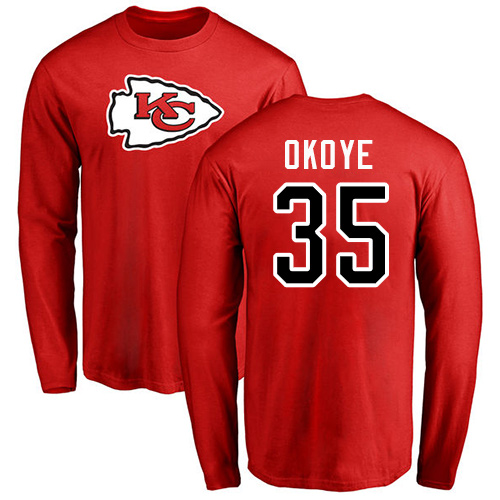 NFL Nike Kansas City Chiefs #35 Christian Okoye Red Name & Number Logo Long Sleeve T-Shirt