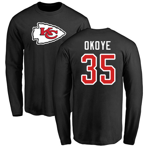 NFL Nike Kansas City Chiefs #35 Christian Okoye Black Name & Number Logo Long Sleeve T-Shirt
