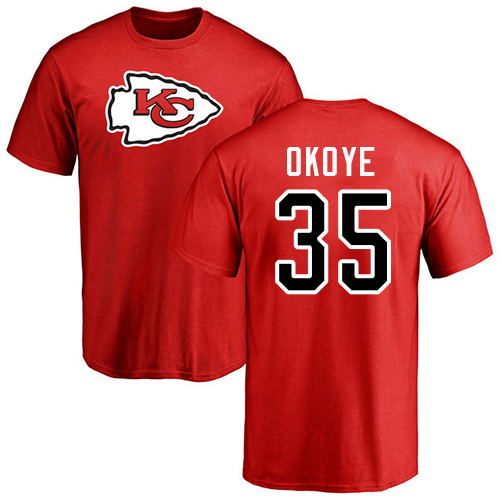 NFL Nike Kansas City Chiefs #35 Christian Okoye Red Name & Number Logo T-Shirt