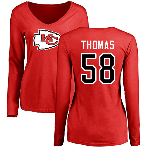 NFL Women's Nike Kansas City Chiefs #58 Derrick Thomas Red Name & Number Logo Slim Fit Long Sleeve T-Shirt