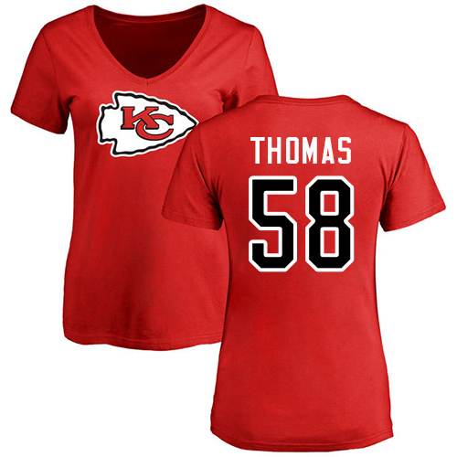 NFL Women's Nike Kansas City Chiefs #58 Derrick Thomas Red Name & Number Logo Slim Fit T-Shirt