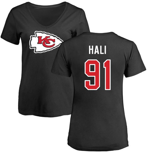 NFL Women's Nike Kansas City Chiefs #91 Tamba Hali Black Name & Number Logo Slim Fit T-Shirt