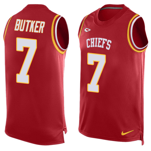 Men's Nike Kansas City Chiefs #7 Harrison Butker Limited Red Player Name & Number Tank Top NFL Jersey