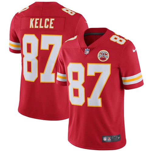 Men's Nike Kansas City Chiefs #87 Travis Kelce Red Team Color Vapor Untouchable Limited Player NFL Jersey