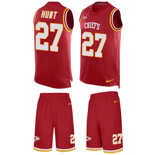 Men's Nike Kansas City Chiefs #27 Kareem Hunt Limited Red Tank Top Suit NFL Jersey