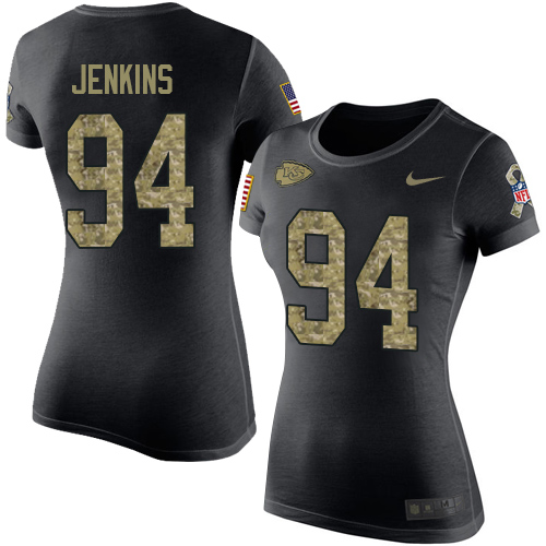 NFL Women's Nike Kansas City Chiefs #94 Jarvis Jenkins Black Camo Salute to Service T-Shirt