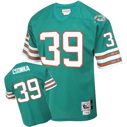 Mitchell and Ness Miami Dolphins #39 Larry Csonka Aqua Green Team Color Authentic Throwback NFL Jersey
