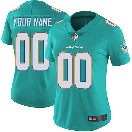 Women's Nike Miami Dolphins Customized Aqua Green Team Color Vapor Untouchable Custom Limited NFL Jersey
