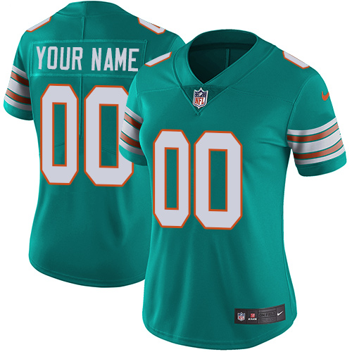 Women's Nike Miami Dolphins Customized Aqua Green Alternate Vapor Untouchable Custom Limited NFL Jersey