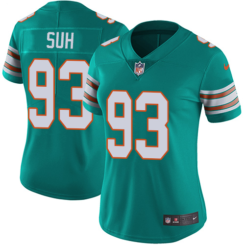 Women's Nike Miami Dolphins #93 Ndamukong Suh Aqua Green Alternate Vapor Untouchable Limited Player NFL Jersey