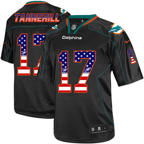 Men's Nike Miami Dolphins #17 Ryan Tannehill Elite Black USA Flag Fashion NFL Jersey