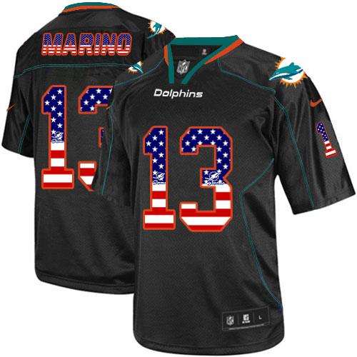 Men's Nike Miami Dolphins #13 Dan Marino Elite Black USA Flag Fashion NFL Jersey