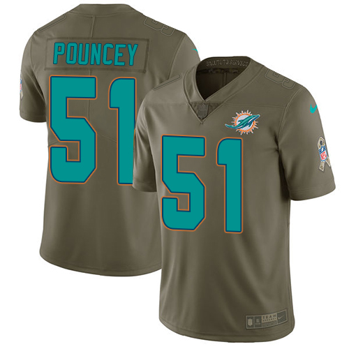 Men's Nike Miami Dolphins #51 Mike Pouncey Limited Olive 2017 Salute to Service NFL Jersey