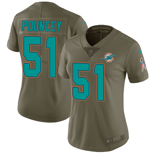 Women's Nike Miami Dolphins #51 Mike Pouncey Limited Olive 2017 Salute to Service NFL Jersey