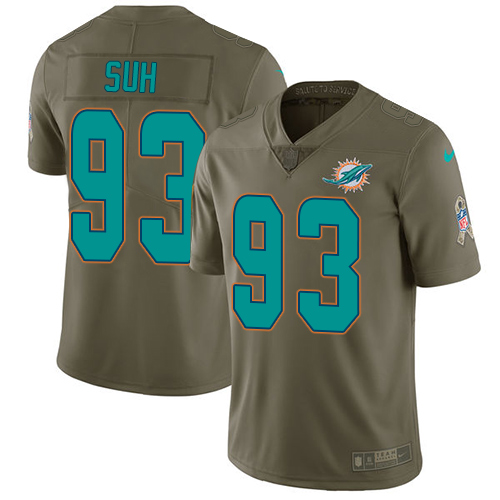 Youth Nike Miami Dolphins #93 Ndamukong Suh Limited Olive 2017 Salute to Service NFL Jersey