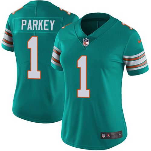 Women's Nike Miami Dolphins #1 Cody Parkey Aqua Green Alternate Vapor Untouchable Limited Player NFL Jersey