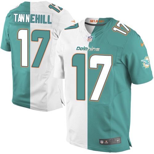 Men's Nike Miami Dolphins #17 Ryan Tannehill Elite Aqua Green/White Split Fashion NFL Jersey