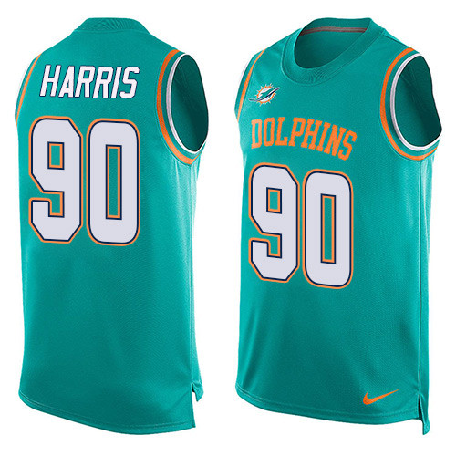 Men's Nike Miami Dolphins #90 Charles Harris Limited Aqua Green Player Name & Number Tank Top NFL Jersey